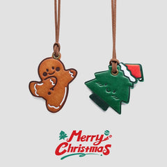 Christmas leather charms set gingerbread and tree design