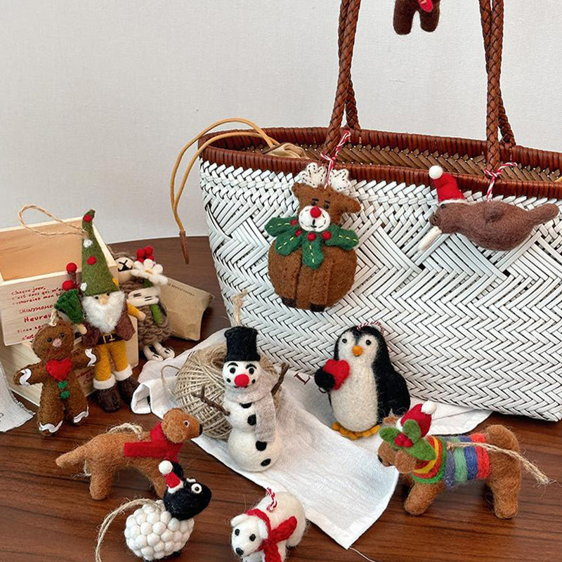 Christmas Penguin Hug Red Heart Needle Felted Bag Charms Keychain