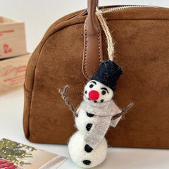 Christmas Snowman with Black Hat Needle Felted Bag Charms Keychain