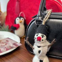 Christmas Snowman with Black Hat Needle Felted Bag Charms Keychain