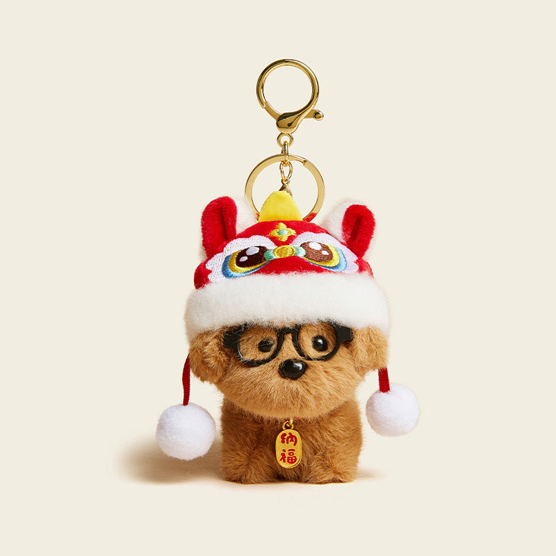Adorable Dog Plush Bag Charm with Glasses and Bell