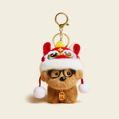 Adorable Dog Plush Bag Charm with Glasses and Bell