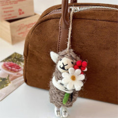 Christmas Grey Sheep with Flower Needle Felted Bag Charms Keychain