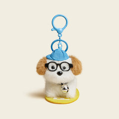 Adorable Dog Plush Bag Charm with Glasses and Bell