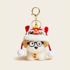 Adorable Dog Plush Bag Charm with Glasses and Bell