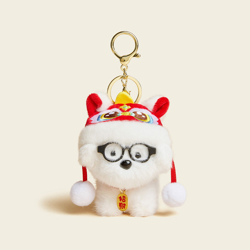 Adorable Dog Plush Bag Charm with Glasses and Bell