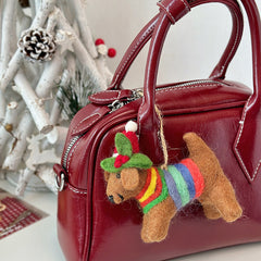 Christmas Rainbow Puppy Needle Felted Bag Charms Keychain