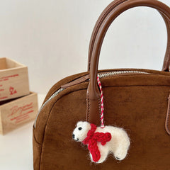 Christmas Puppy with Red Scarf Needle Felted Bag Charms Keychain