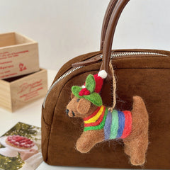 Christmas Rainbow Puppy Needle Felted Bag Charms Keychain