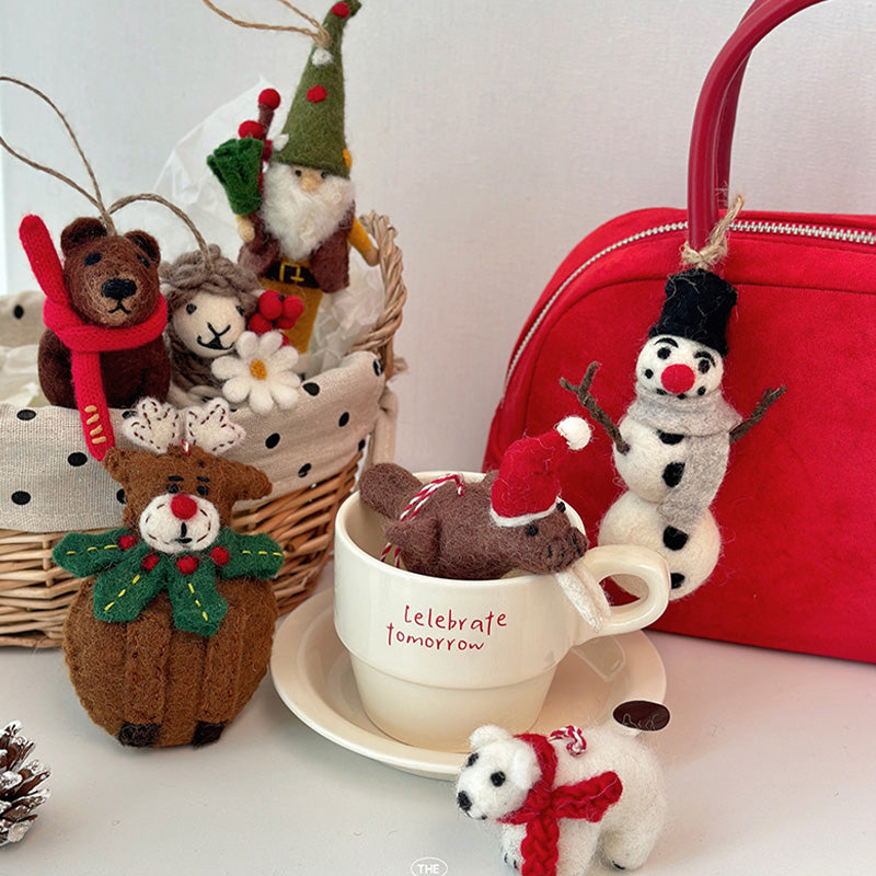 Christmas Snowman with Black Hat Needle Felted Bag Charms Keychain