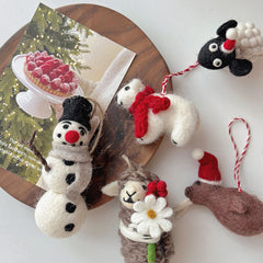 Christmas Snowman with Black Hat Needle Felted Bag Charms Keychain