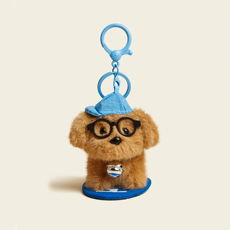 Adorable Dog Plush Bag Charm with Glasses and Bell