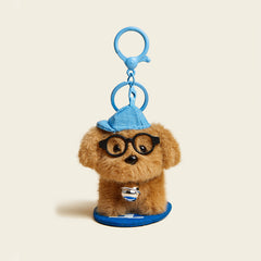 Adorable Dog Plush Bag Charm with Glasses and Bell