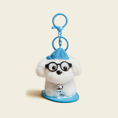 Adorable Dog Plush Bag Charm with Glasses and Bell
