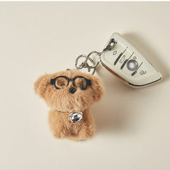 Adorable Dog Plush Bag Charm with Glasses and Bell