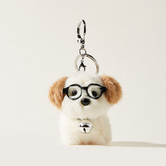 Adorable Dog Plush Bag Charm with Glasses and Bell