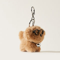 Adorable Dog Plush Bag Charm with Glasses and Bell