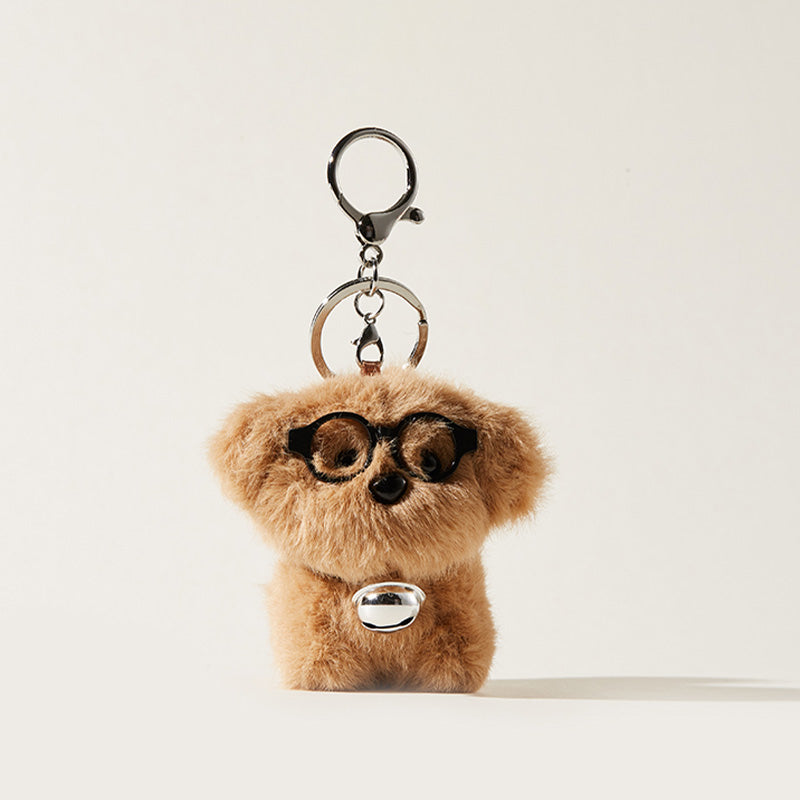 Adorable Dog Plush Bag Charm with Glasses and Bell