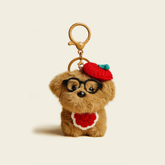 Adorable Dog Plush Bag Charm with Glasses and Bell