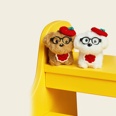 Adorable Dog Plush Bag Charm with Glasses and Bell