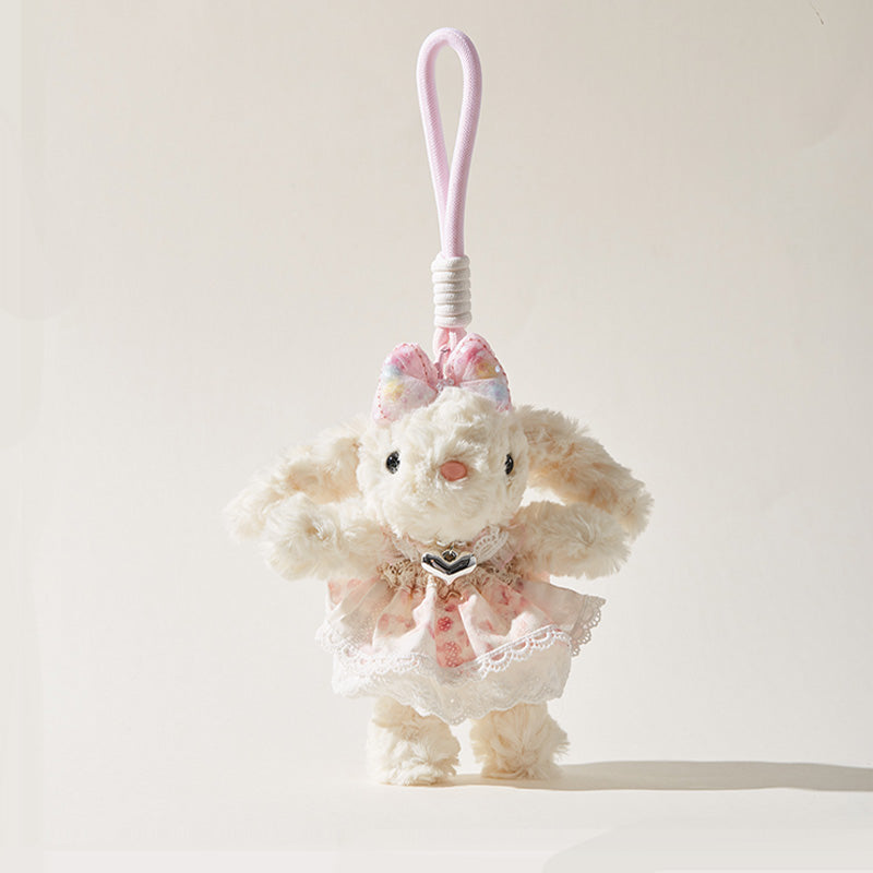 Bow Tie Lace-trimmed Dress Decor Bunny Plush Bag Charm Keychain