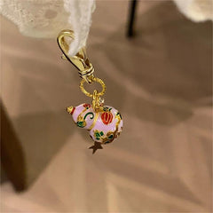 Pink Enamel Gourd Bag Charm Keychain