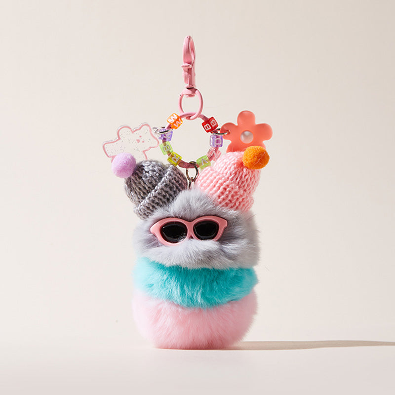 'Sausage Lips' Series Caterpillar Plush Cool Sunglasses Bag Charm Keychain