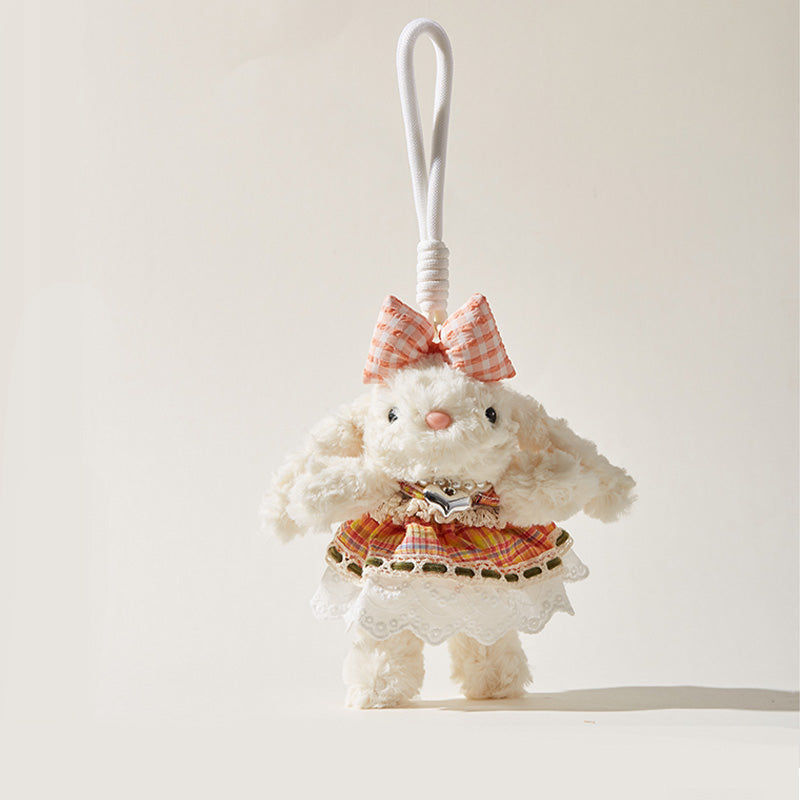 Bow Tie Lace-trimmed Dress Decor Bunny Plush Bag Charm Keychain