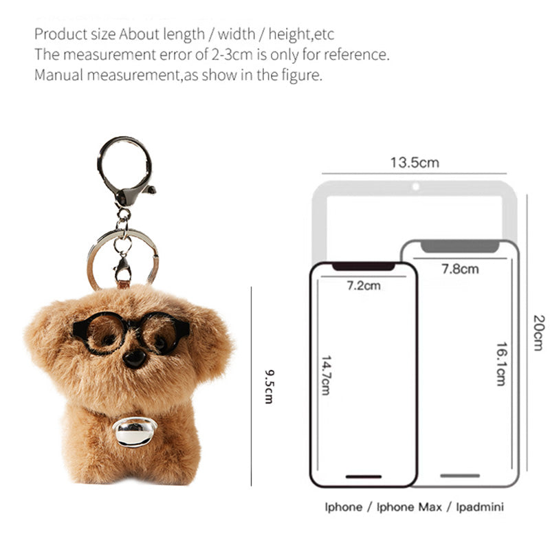 Adorable Dog Plush Bag Charm with Glasses and Bell