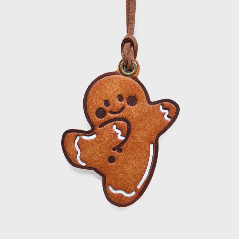 Gingerbread man leather charm handcrafted vegetable tanned leather