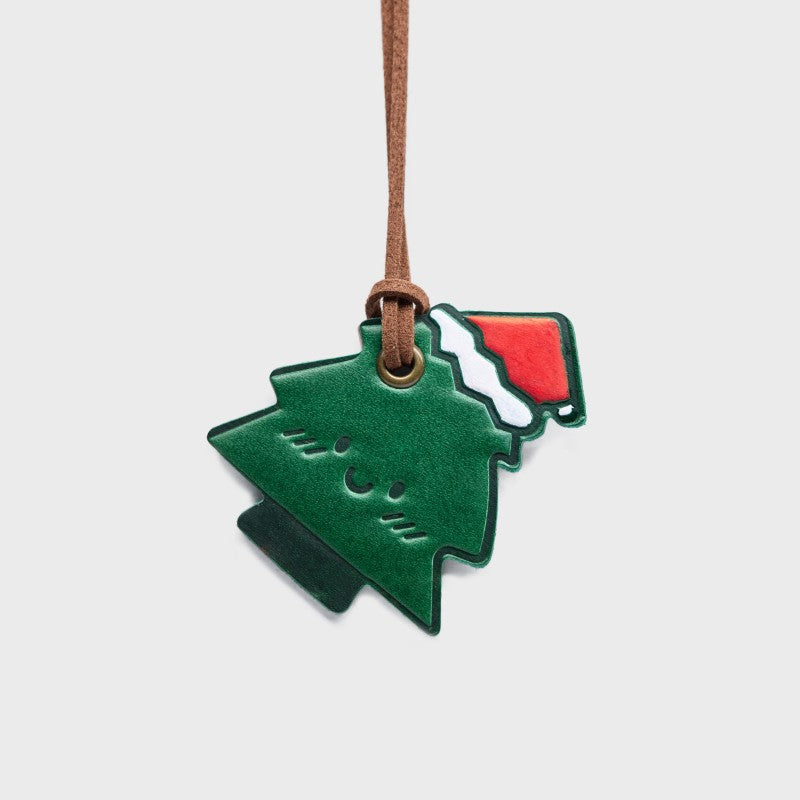 Christmas tree bag charm with Santa hat made of Italian Pueblo leather