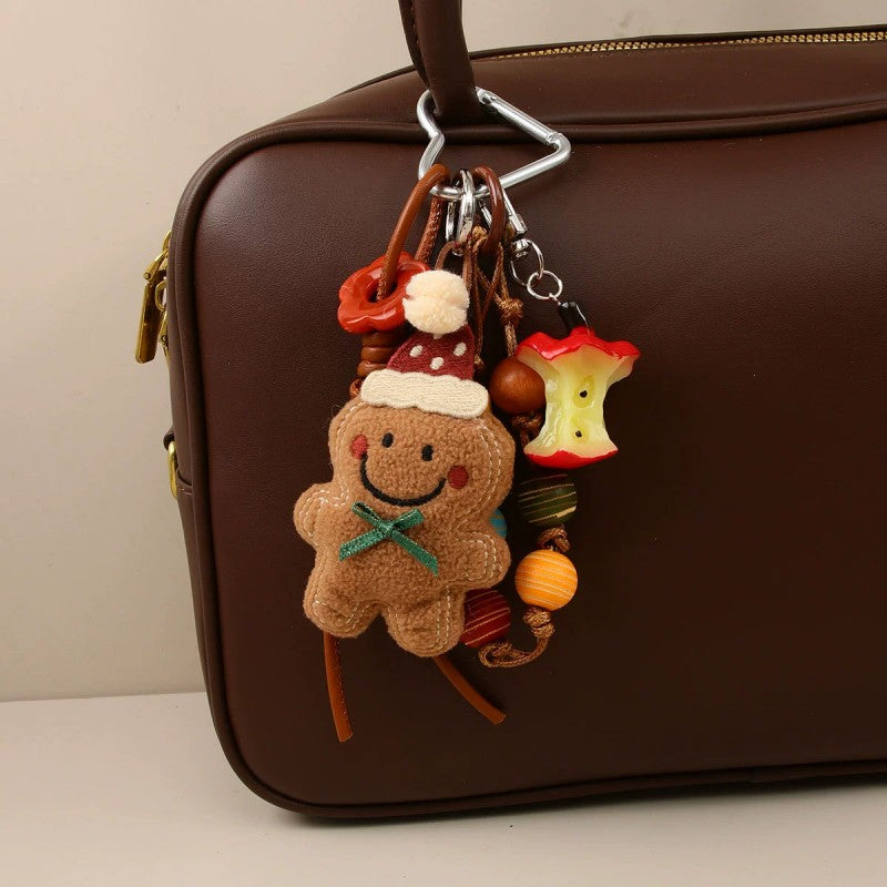Cute gingerbread plush Christmas keychain with festive beads