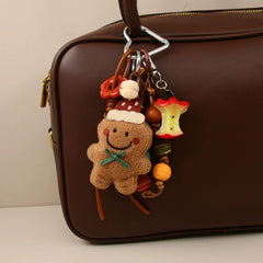 Cute gingerbread plush Christmas keychain with festive beads