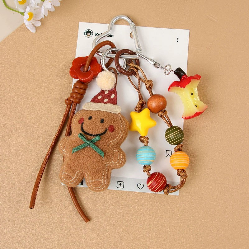 Holiday gingerbread bag charm with colorful beaded accessories