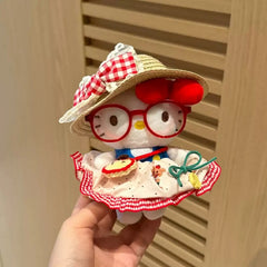 Hello Kitty plush bag charm with red glasses and picnic dress
