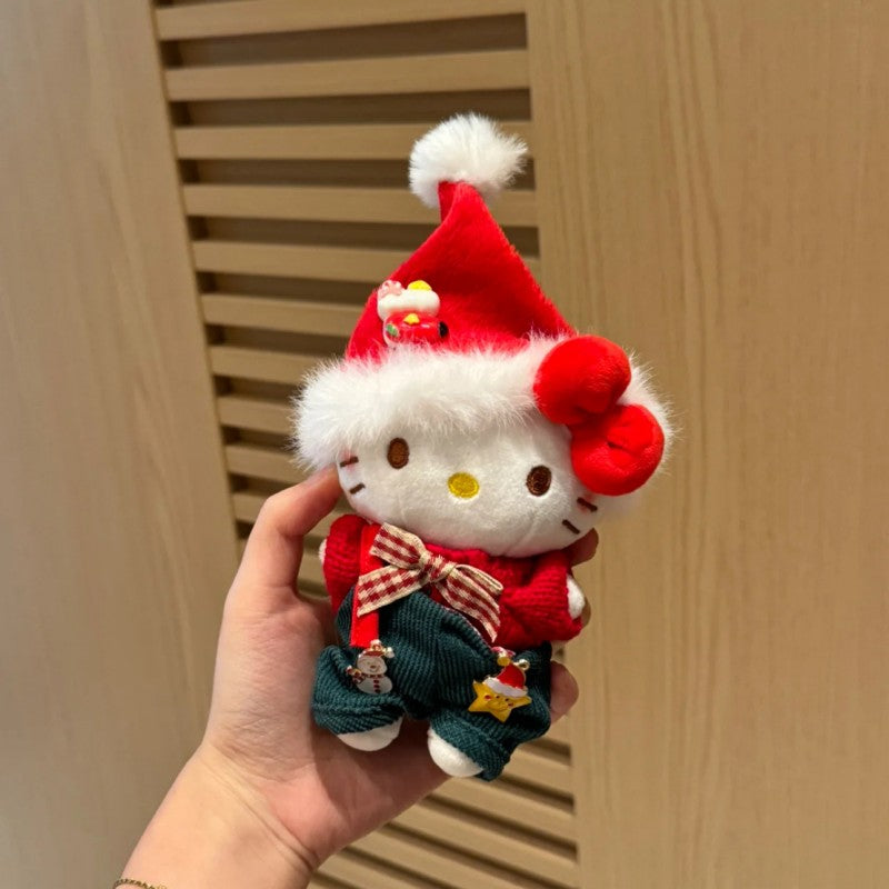 Hello Kitty red Santa outfit Christmas plush keychain with suspenders