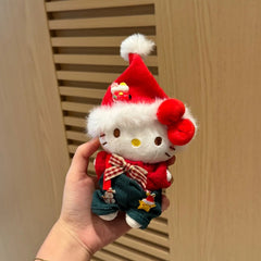 Hello Kitty red Santa outfit Christmas plush keychain with suspenders