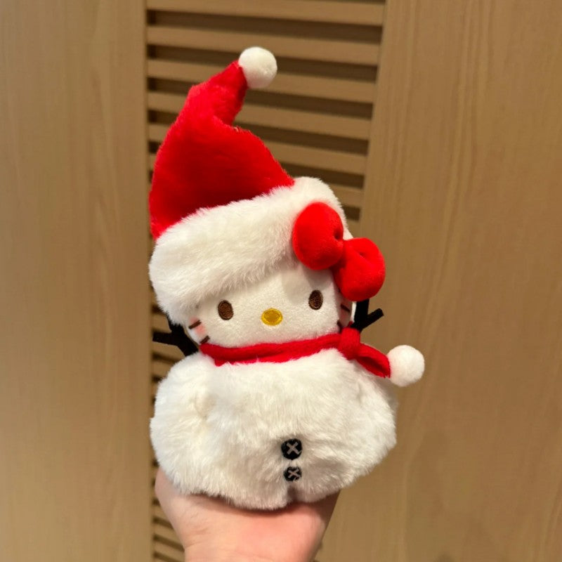 Hello Kitty Christmas plush bag charm in white snow outfit with Santa hat
