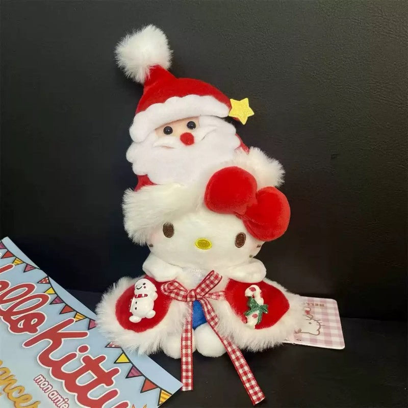Hello Kitty Christmas plush bag charm with Santa cape and holiday accents

