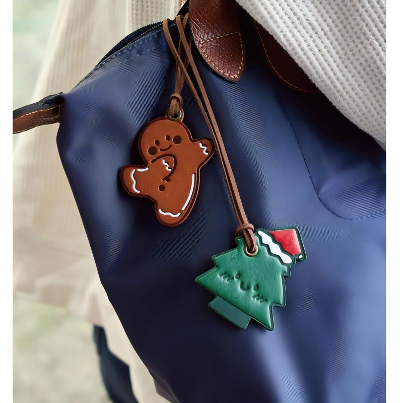 Christmas leather charms gingerbread and tree on backpack