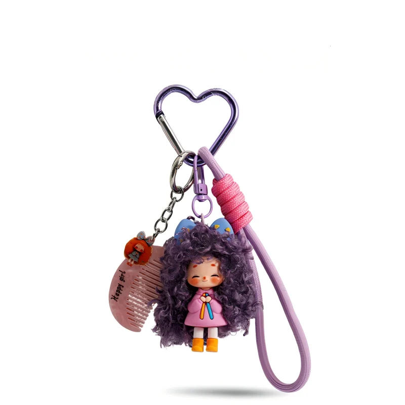 Cute-Curly-Hair-Doll-Bag-Charm-Keychain-with-Heart-Clip-2