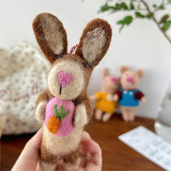 Brown Bunny with A Carrot Heart Needle Felted Bag Charms