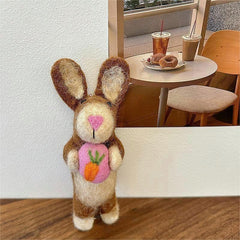 Brown Bunny with A Carrot Heart Needle Felted Bag Charms