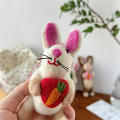 Bunny with A Carrot Heart Needle Felted Bag Charms