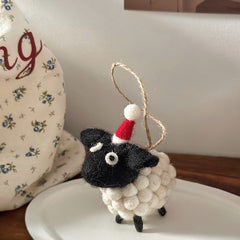 Christmas Black Sheep with Santa Hat Needle Felted Bag Charms