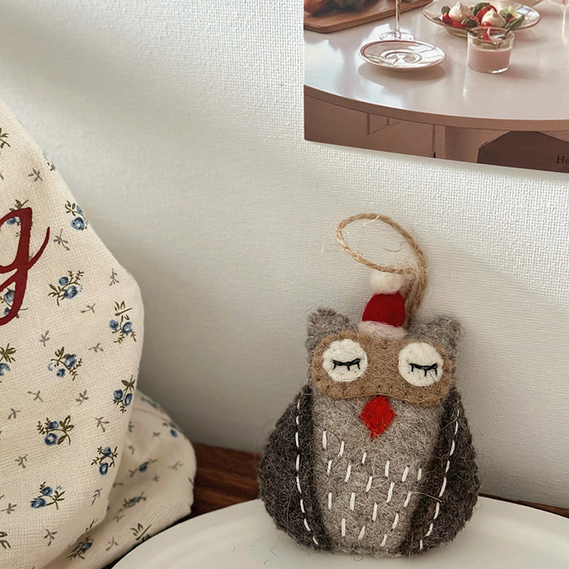 Christmas Owl with Santa Hat Needle Felted Bag Charms