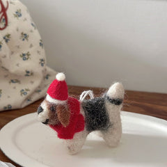 Christmas Puppy Dressed in A Classic Santa Suit Needle Felted Bag Charms