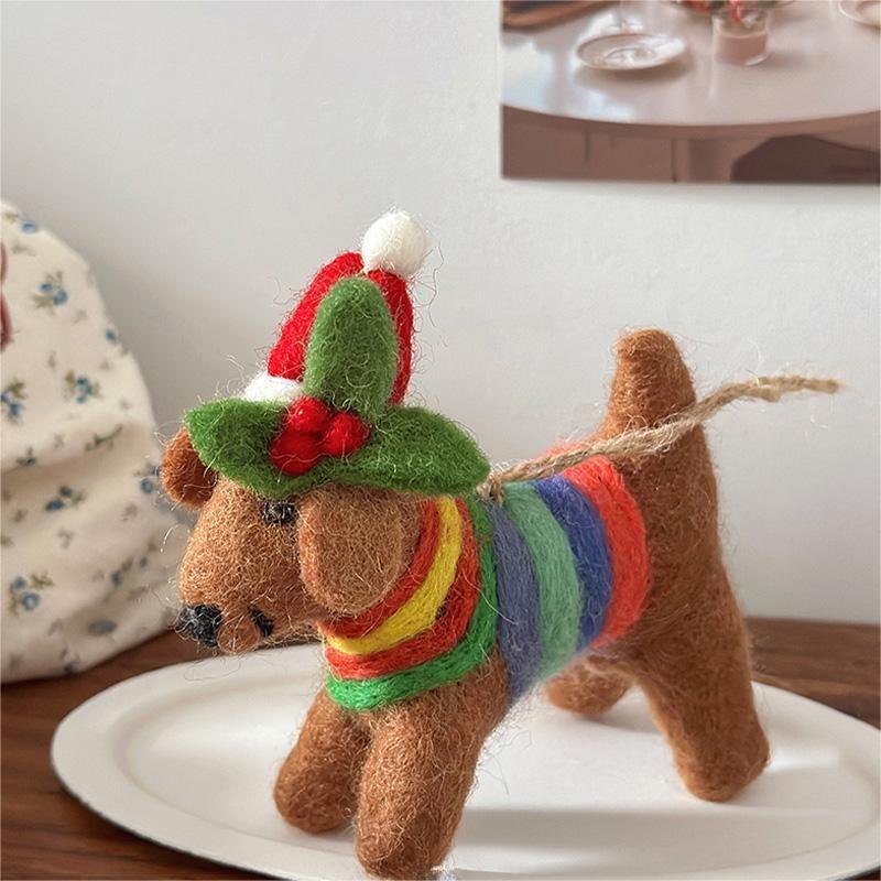 Christmas Rainbow Puppy Needle Felted Bag Charms Keychain