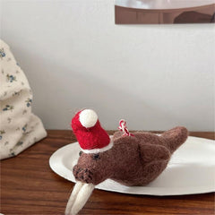 Christmas Sea Lion with Santa Hat Needle Felted Bag Charms Keychain