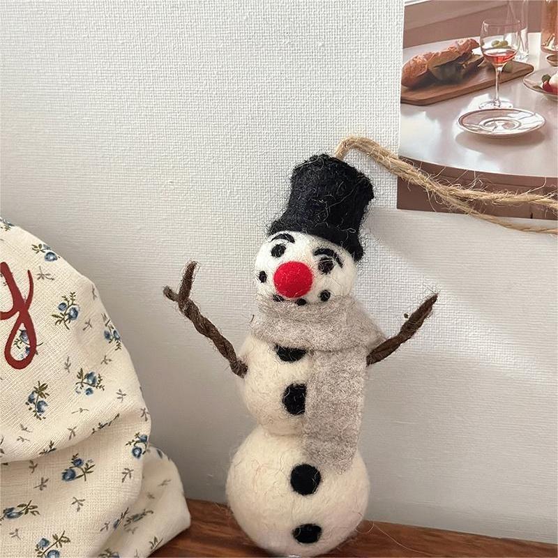 Christmas Snowman with Black Hat Needle Felted Bag Charms Keychain